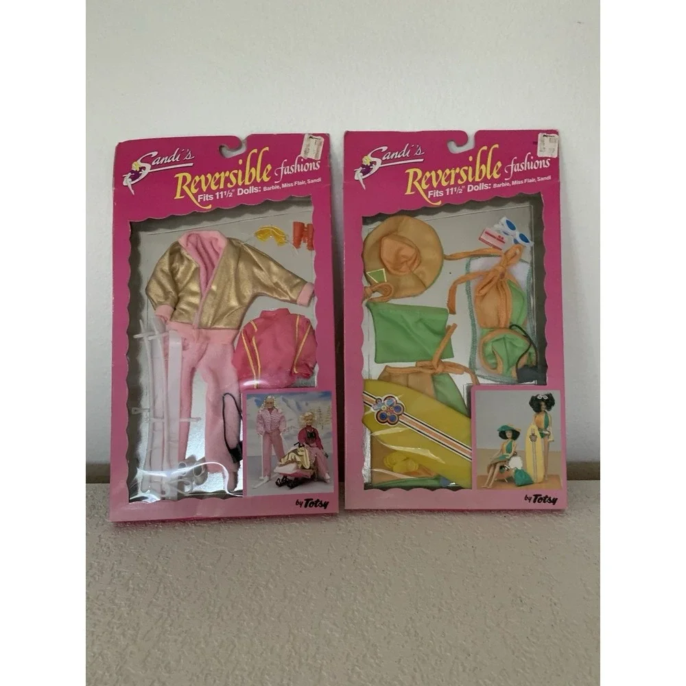 2 Sandi's Reversible Barbie Fashions Totsy Vintage NEW